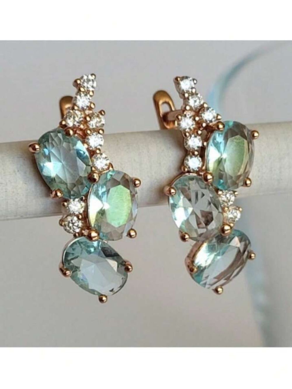 Gold blue  Crystal Huggie Earrings R726